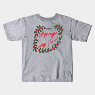 Merry Christmas Warped Wreath Kids T-Shirt